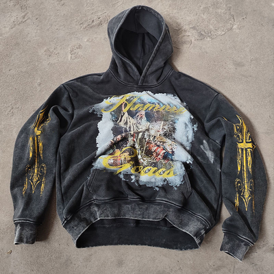 Custom Drop Shoulder Stone Washed Fleece 100% Cotton Heavyweight Perancis Terry DTG Printing Sweater Hoodies untuk Pria