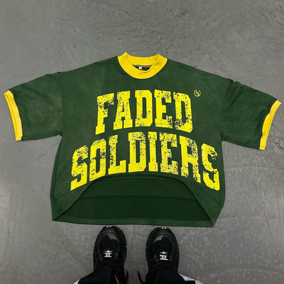 Custom Logo Printing Perancis Terry Heavyweight Kotak Cut T-Shirt Pria Retro Football Jersey