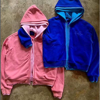 Custom Hoodies Berat Baju Perancis Terry Cut Boxy Double Tiga Lapisan Zipper Hoodie untuk Pria