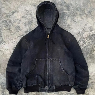 Custom Acid Washed Oversized Distressed Sweatshirt Drawstring Denimx Zip Up Hoodie Jaket