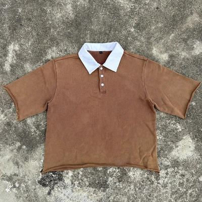 Produsen berkualitas tinggi 100% kapas vintage asam cuci kotak potong T-shirt Custom Homme lengan pendek Polo T-shirt untuk pria