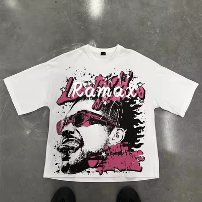 Custom 200GSM 100% Katun Vintage Streetwear Kotak potong Tshirt Oversized Tee Screen Printing Graphic Tshirt