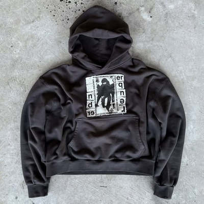 Custom Logo Heavyweight Cotton Hoodies Patchwork Distressed Embroidery Streetwear Oversized Boxy Pullover Hoodie untuk Pria