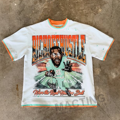 2025 Musim Panas Baru Khusus Tiga Lapisan Tshirt Streetwear 100% Katun Berat Tekanan Tercetak Kotak Potong T-Shirt untuk Pria