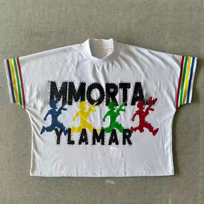 Custom Sublimation Printing Logo Desain Grafis T-Shirt Baja Berat Kerah tebal 280 Gsm Dtg Cetak Kotak T-Shirt potong Pria