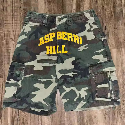 Custom New Design Musim Panas Vintage Multi-Pocket Baggy Double Waist Acid Wash Streetwear Pria Cargo Camo Shorts