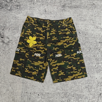 Custom New Cavas Twill Denim Shorts 100% Katun Streetwear Musim Panas Perburuan bordir Kargo Camo Jean Shorts untuk Pria