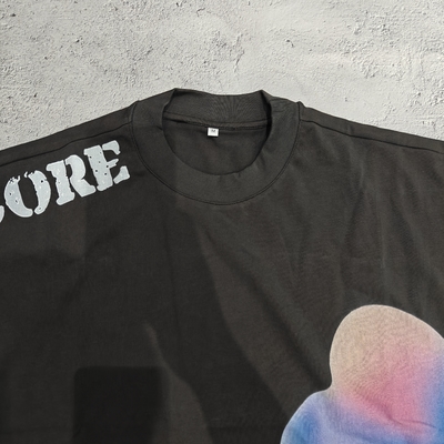 Disesuaikan Cetak Premium 240 Gsm Baju T-Shirt Kru leher oversized potong mentah Hem kotak potong T-Shirt untuk pria