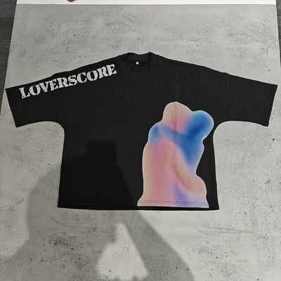 Disesuaikan Cetak Premium 240 Gsm Baju T-Shirt Kru leher oversized potong mentah Hem kotak potong T-Shirt untuk pria