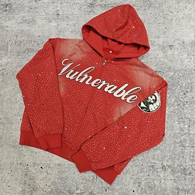 Custom Luxury Diamond Oversized Baggy Boxy Pullover Hoodie Sweatshirt Vintage Streetwear Heavyweight Rhinestone Hoodie untuk Pria