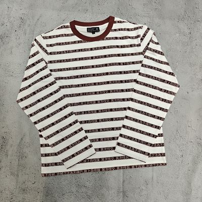 Custom Streetwear Kualitas Tinggi 100% Katun DTG Pencetakan Ringer longgar Oversized Crewneck Striped Long Sleeve T-Shirt Pria